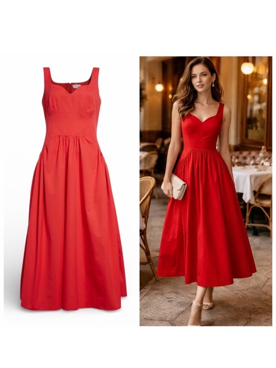 Alexander McQueen Dresses & Skirts - Alexander McQueen Red Midi Dress Cotton Poplin Sleeveless 2 Cocktail NWOT 🟡